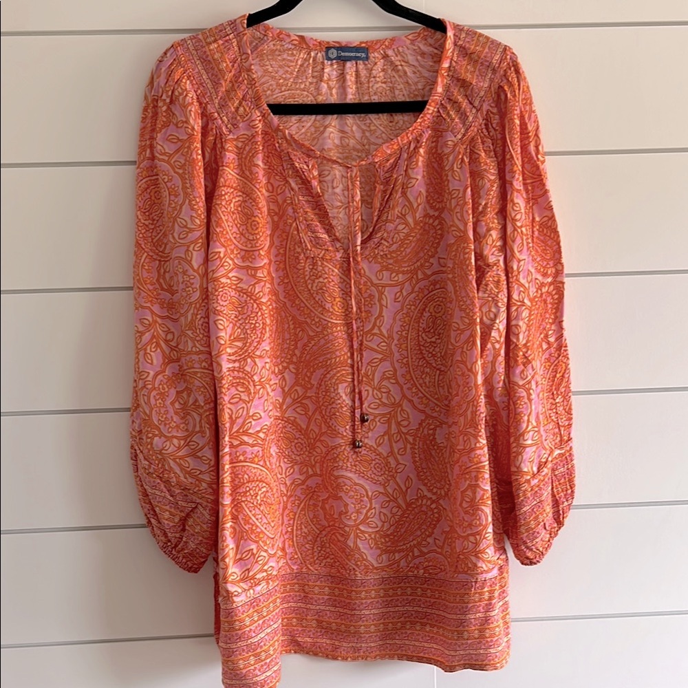 Democracy Orange Tie Front Blouse